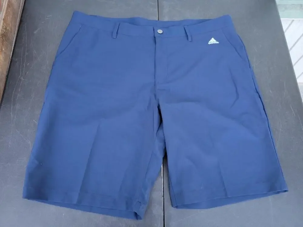 Adidas Shorts Mens 40 Blue Chino Microfiber Flat Front Pockets Golf Wear Casual